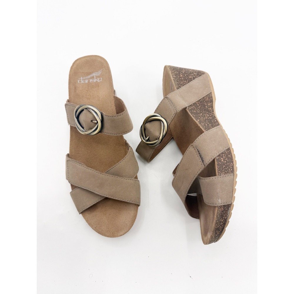 Dansko Susie Taupe Leather Cork Wedge Sandals Size 39 US 8.5-9 3420160600